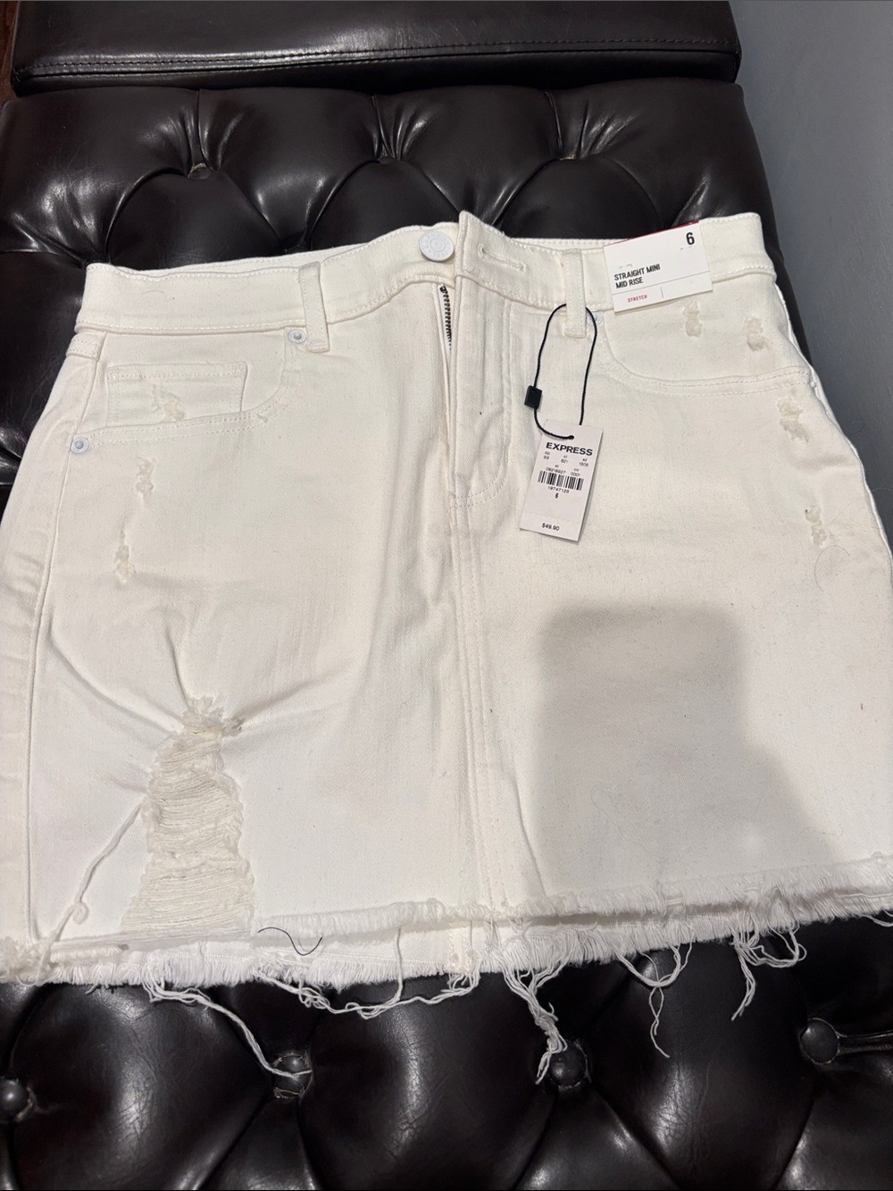 Express White Distressed Denim Mini Skirt